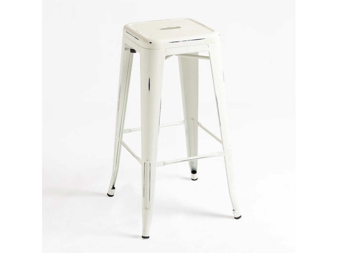 DUDECOR Taburete Leeds Vintage Blanco Antiguo