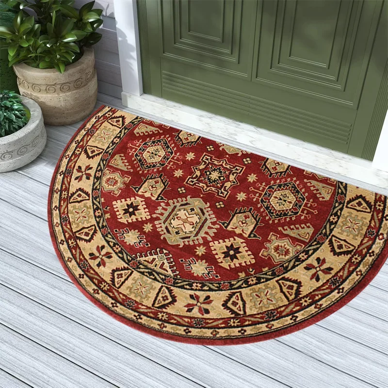 (estilo 3 60x90cm) Alfombra Semicircular De Estilo Étnico Con Patrón Geométrico Retro, Resistente Al Desgaste Y Fácil De Limpiar.