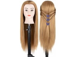 Cabeza De Maniquí Con Fibra Sintética Larga De Color Para Entrenamiento De Peluquería, Modelo De 66 Cm (26 Pulgadas).