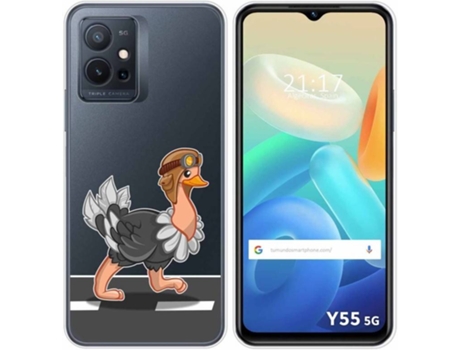 Carcasa para Vivo Y55 5G TUMUNDOSMARTPHONE Dibujos Transparente Avestruz Multicolor