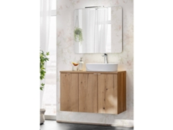Mueble de baño Newport con lavabo y espejo 90x57x39 cm - Efecto roble [EN.CASA]