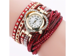 Reloj De Pulsera De Cuarzo Para Mujer Con Corazón De Diamantes De Imitación Y Múltiples Capas (rojo)