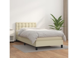 Cama Box Spring Con Colchón Cuero Sintético Crema 100x200 Cm