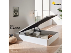 Canape Abatible DESCANSIN | 160 x 190 cm | Blanco | Patas en Madera de Haya Maciza | Reforzado | Gran Almacenaje