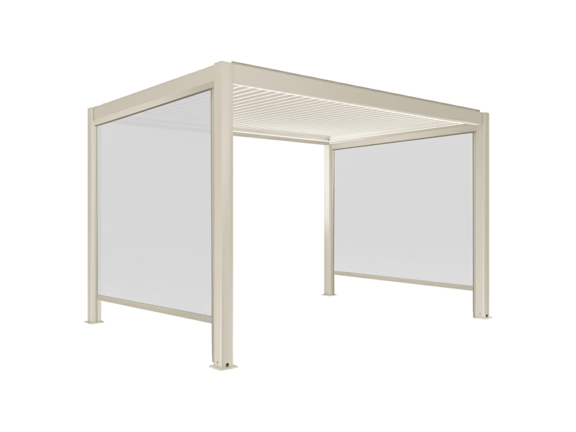 Pérgola Bioclimatique 4x3 M Autoportée Motorisée En Aluminio Crã¨me Avec àclairage Led Et Avec Store Oviala