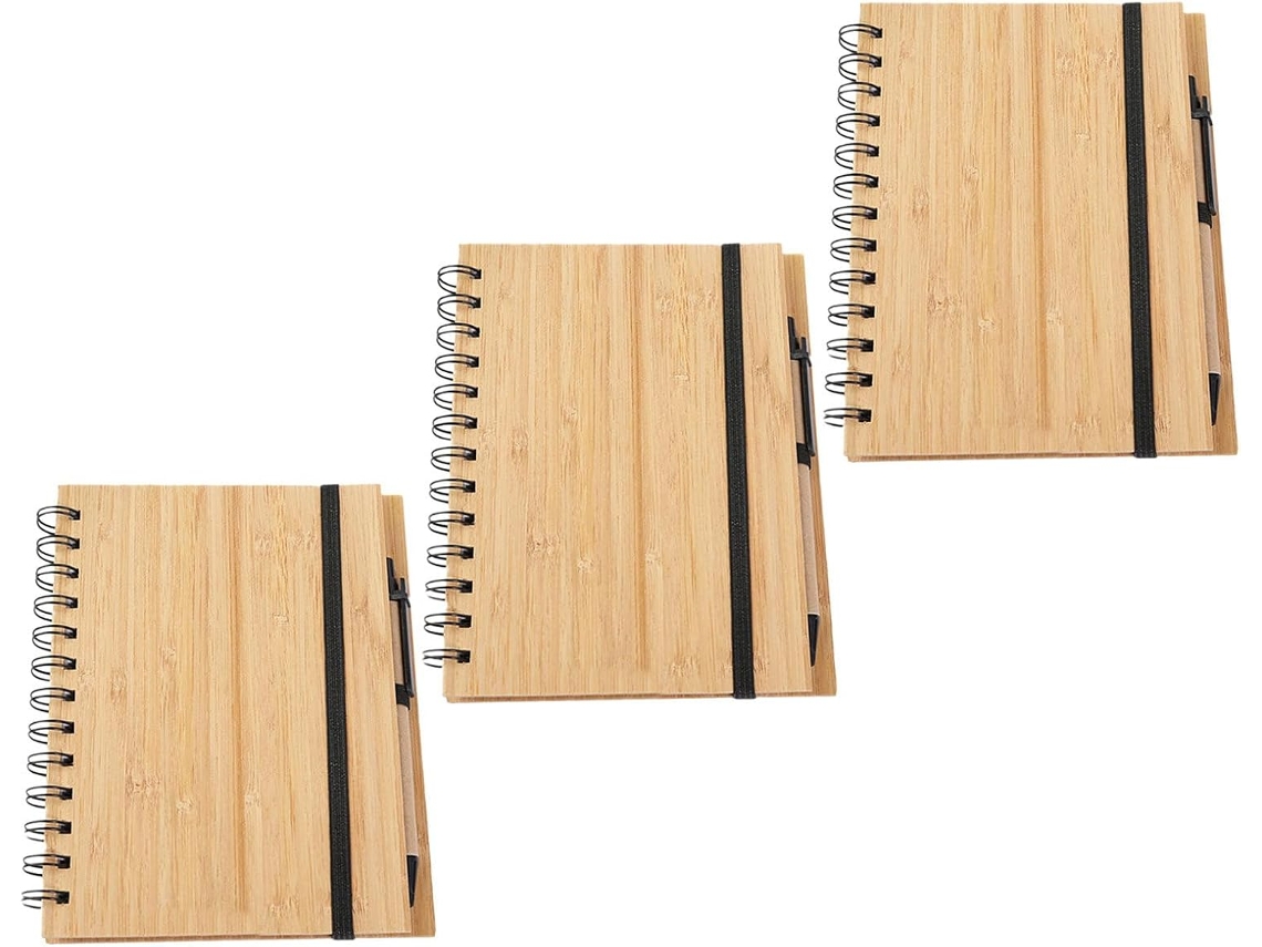 Juego De 3 Cuadernos De Espiral De Bambú Con Páginas Rayadas, 70 Páginas.