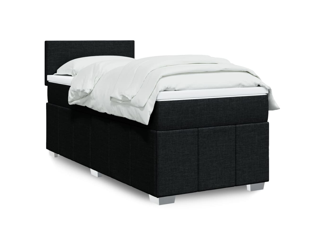 Cama Box Spring Con Colchón Tela Negro 80x200 Cm