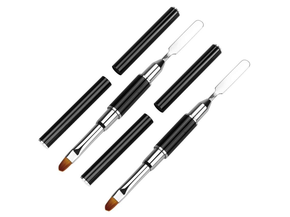 Pincel y aplicador de gel polivinílico de doble punta, 2 en 1, pincel y espátula para uñas, herramienta de acero inoxidable para uñas de gel y acrílicas (negro/2 piezas)