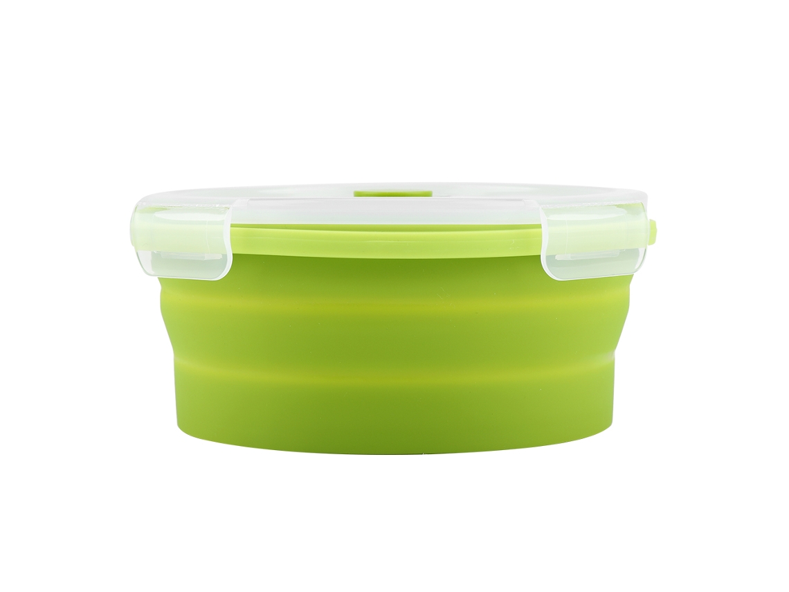 Fiambrera Bento De Silicona Plegable De 800 Ml, Color Verde Claro, Apta Para Microondas.