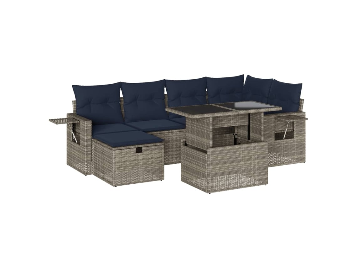 Maison Exclusive - Conjunto De Sofá De Jardín De 7 Piezas Con Cojines, Poliratán Gris