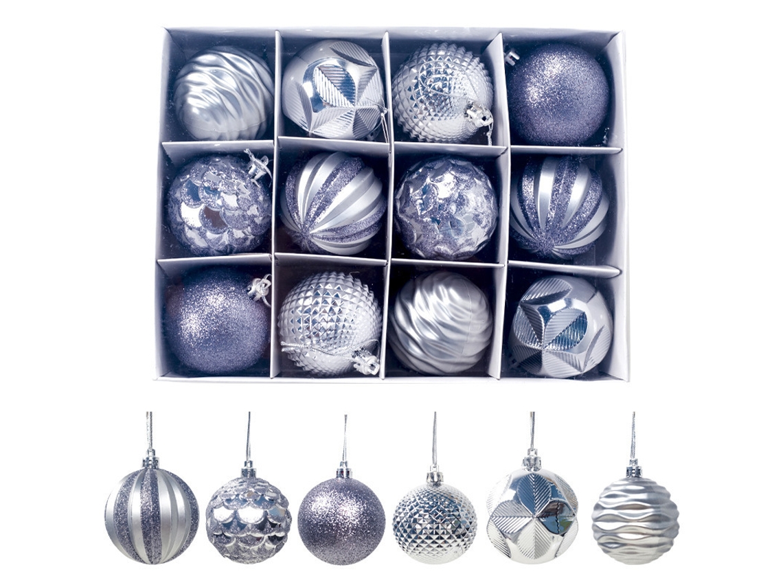12 Adornos Navideños, 6 Cm, Decoración Para Árbol De Navidad, Plata Bo12822