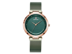 Reloj De Pulsera De Moda Para Mujer Con Brazalete De Malla, Cuarzo De Aleación, Oro Rosa, Verde