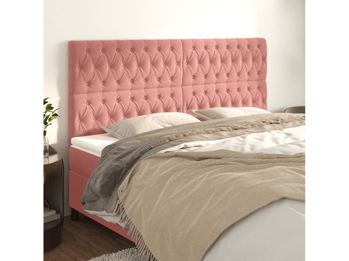 Cabeceros 4 Unidades De Terciopelo Rosa 90x7x78/88 Cm