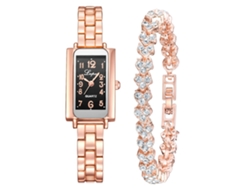 Reloj De Cuarzo Para Mujer Con Brazalete De Aleación, Oro Rosa, Negro, Elegante.