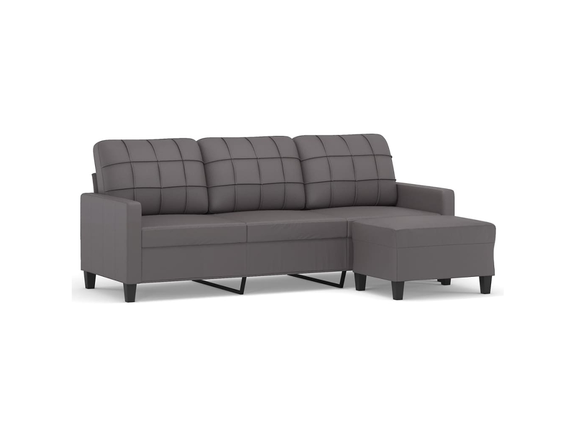 Maison Exclusive - Sofá De 3 Plazas Con Taburete Cuero Sintético Gris 180 Cm