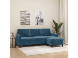 Sofá De 3 Plazas | Sofá De Salón | Sofá De Descanso Con Taburete De Terciopelo Azul 180 Cm