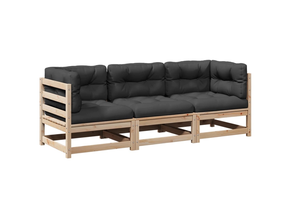 Conjunto 3 de sofás de jardín VIDAXL con cojines madera maciza de pino