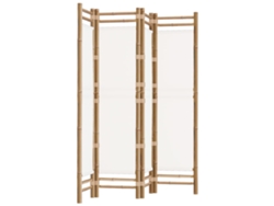 Biombo plegable, 4 paneles, 160 cm, bambú y lona color crema, Dec031189