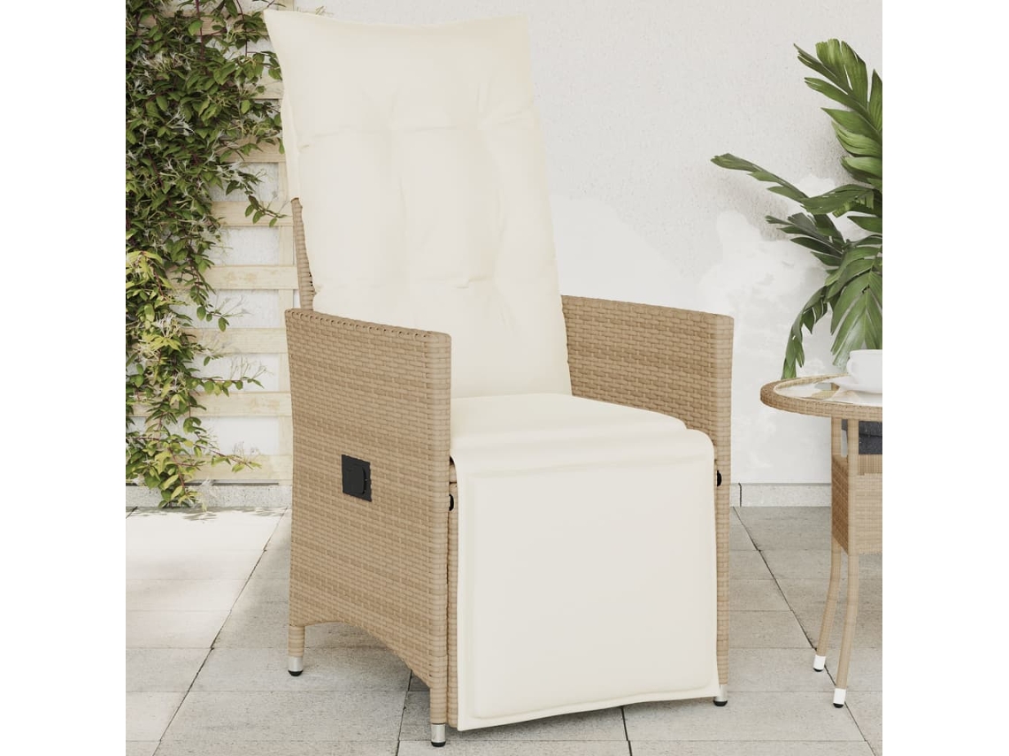Silla de jardín reclinable DKD Home Decor con cojines, mimbre beige PE