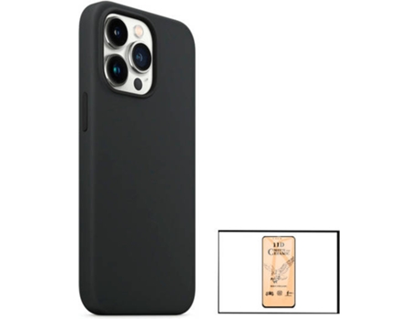 Kit Cristal Templado CeramicGlass Full Cover y Funda Silicona Liquida Apple iPhone 13 Pro PHONECARE Negro
