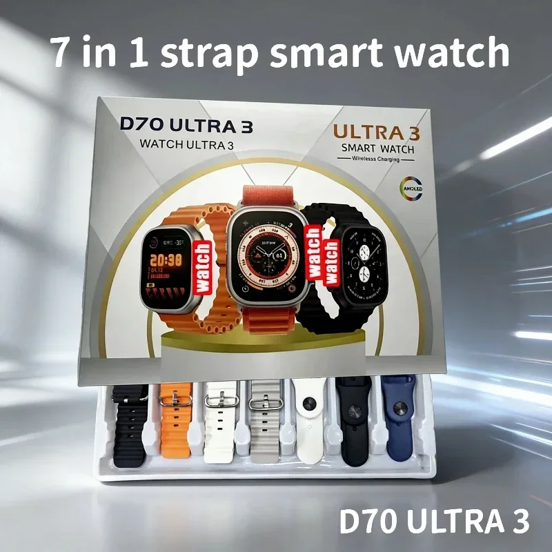 Reloj Inteligente D70 Ultra 3dt900 Ultra 9 Con Pantalla Grande De 2,09", 7 Correas, Bluetooth, Llamadas Y Monitor De Actividad Física.
