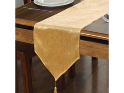 2026-mantel De Mesa Falso Lino Brillante Lavable Con Borlas Dorado Flash 14x120 Pulgadas