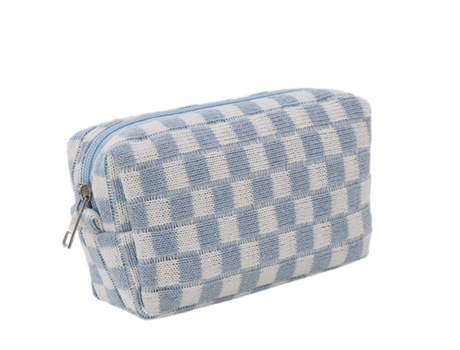 Bolsas A Cuadros, Linda Bolsa De Almacenamiento Con Cremallera Para Suministros De Oficina, Accesorios Para Niñas Adolescentes, Azul Y Blanco ZMDEC...