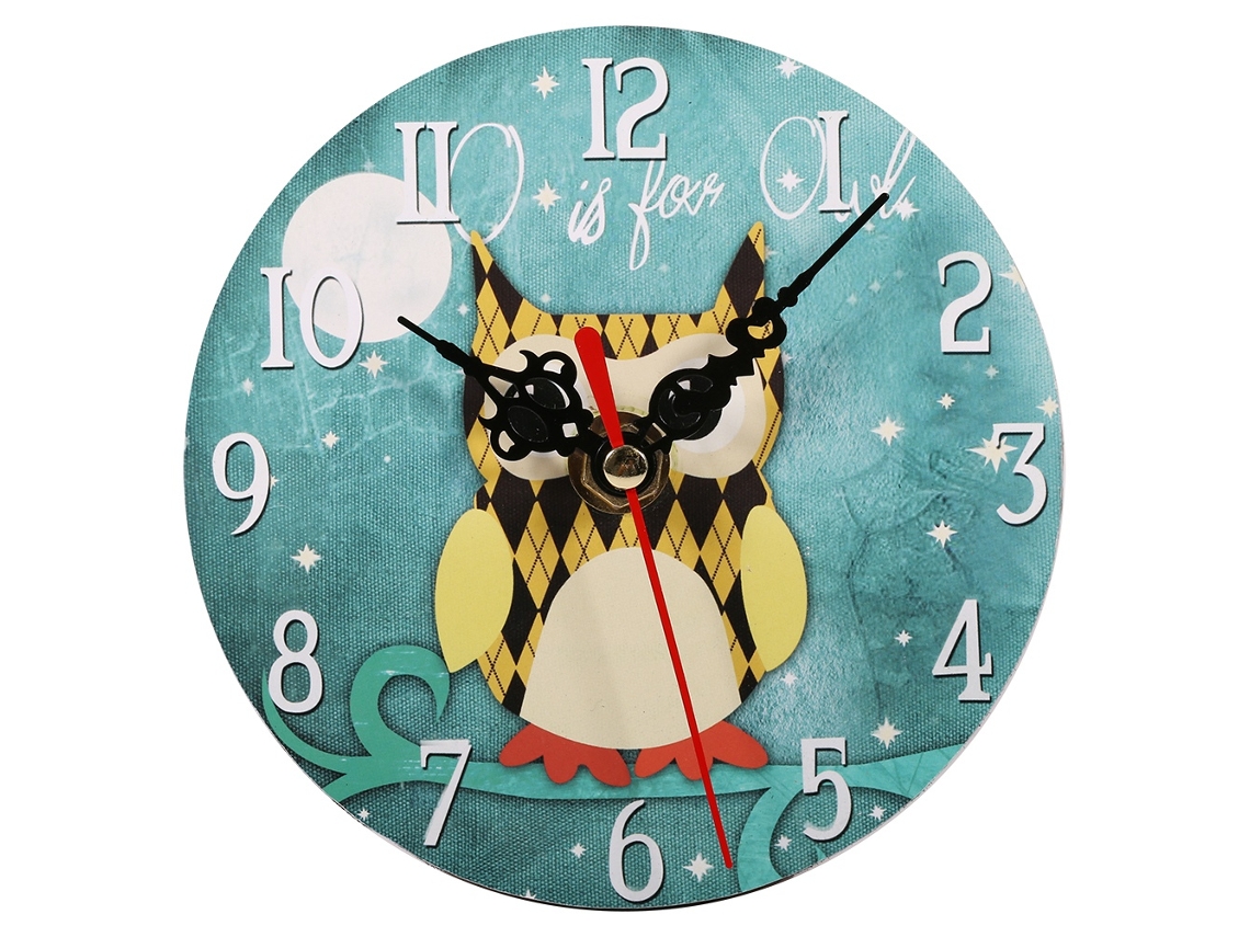Reloj de pared antiguo creativo redondo con patrón de búho, decoración de oficina.