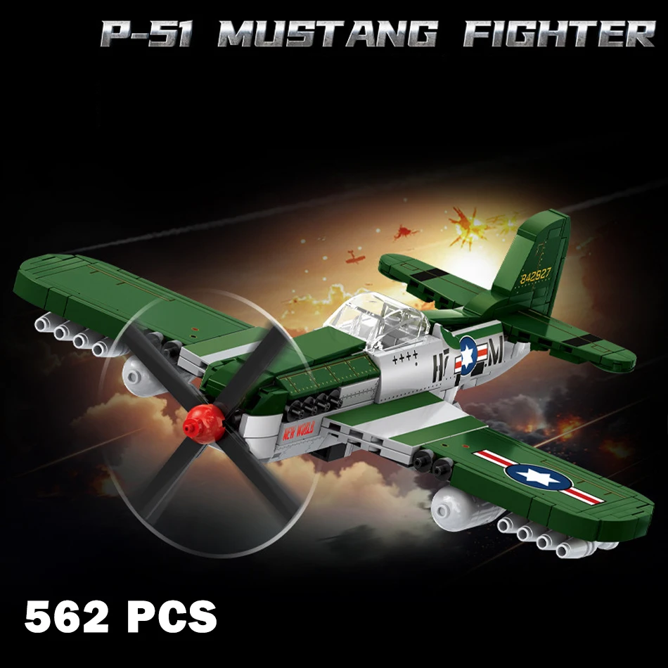 Modelo De Caza De La Fuerza Aérea P-51 Mustang De La Segunda Guerra Mundial - Juguete De Bloques De Construcción - Regalo Para Niños