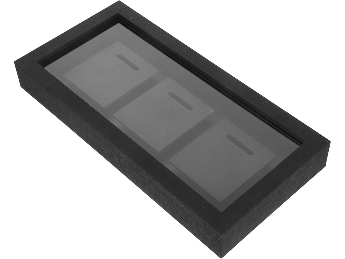 Vitrina De Pared De Madera Maciza Negra Con 3 Medallas Y Marco Tridimensional.