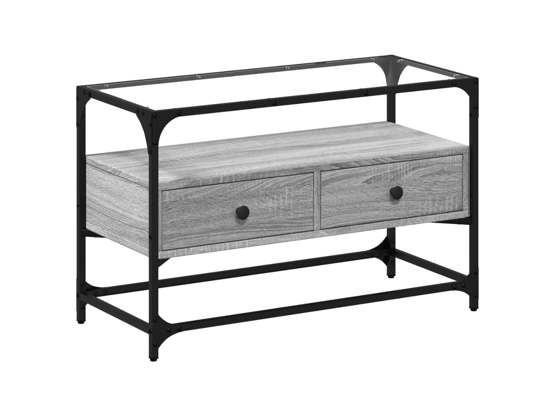 Maison Exclusive - Mueble Tv Cristal Y Madera Ingeniería Gris Sonoma 80x35x51 Cm