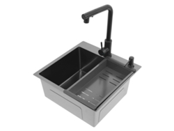 Fregadero de cocina de acero inoxidable con grifo retráctil, color negro, OEM