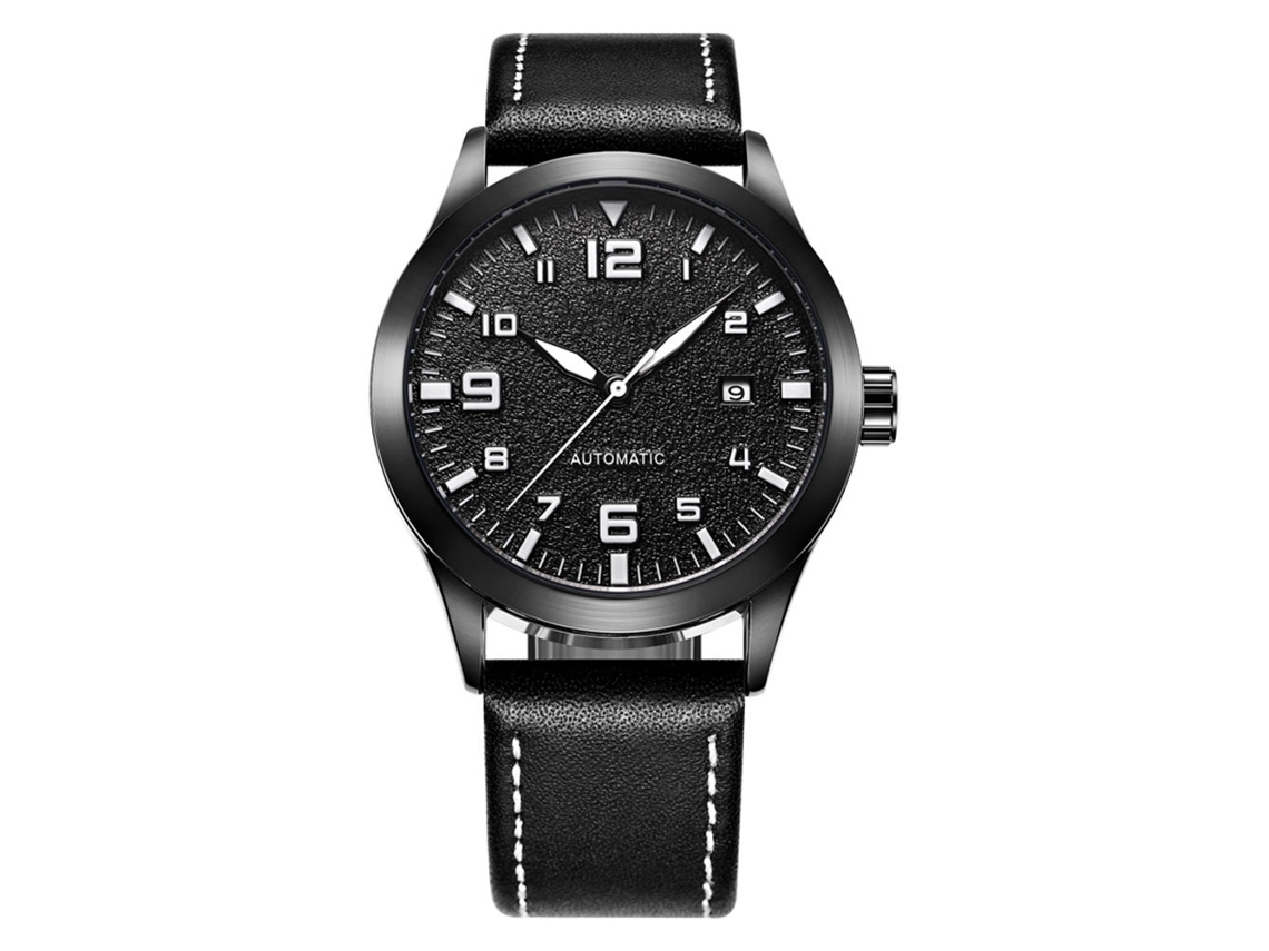 Reloj De Pulsera Automático De Piel Auténtica Para Hombre Ochstin Con Calendario, Color Negro.