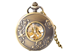 Reloj De Bolsillo Mecánico Retro De Aleación Plateado Color Cobre Hueco Con Cadena