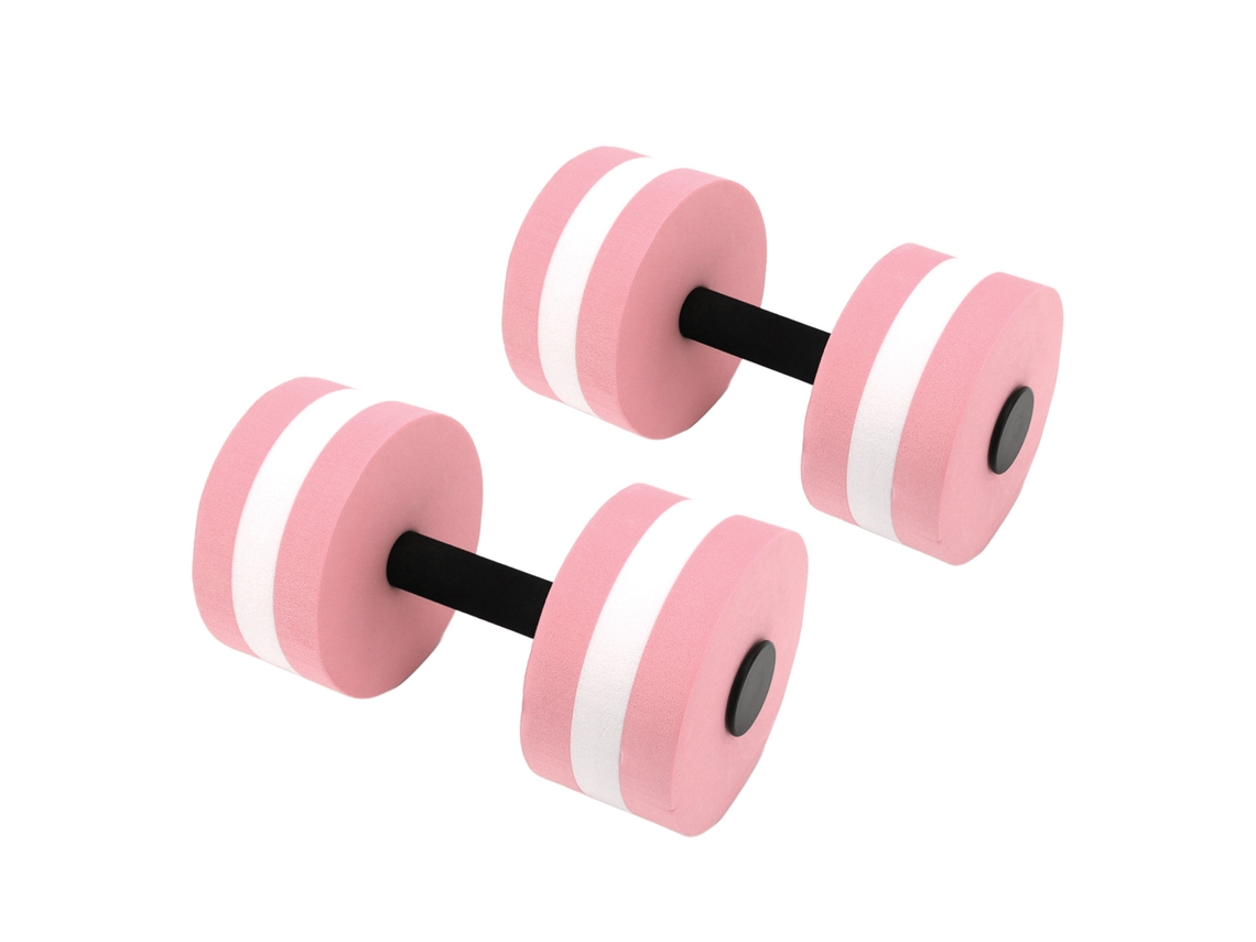 2 mancuernas flotantes de espuma rosa para yoga y fitness.