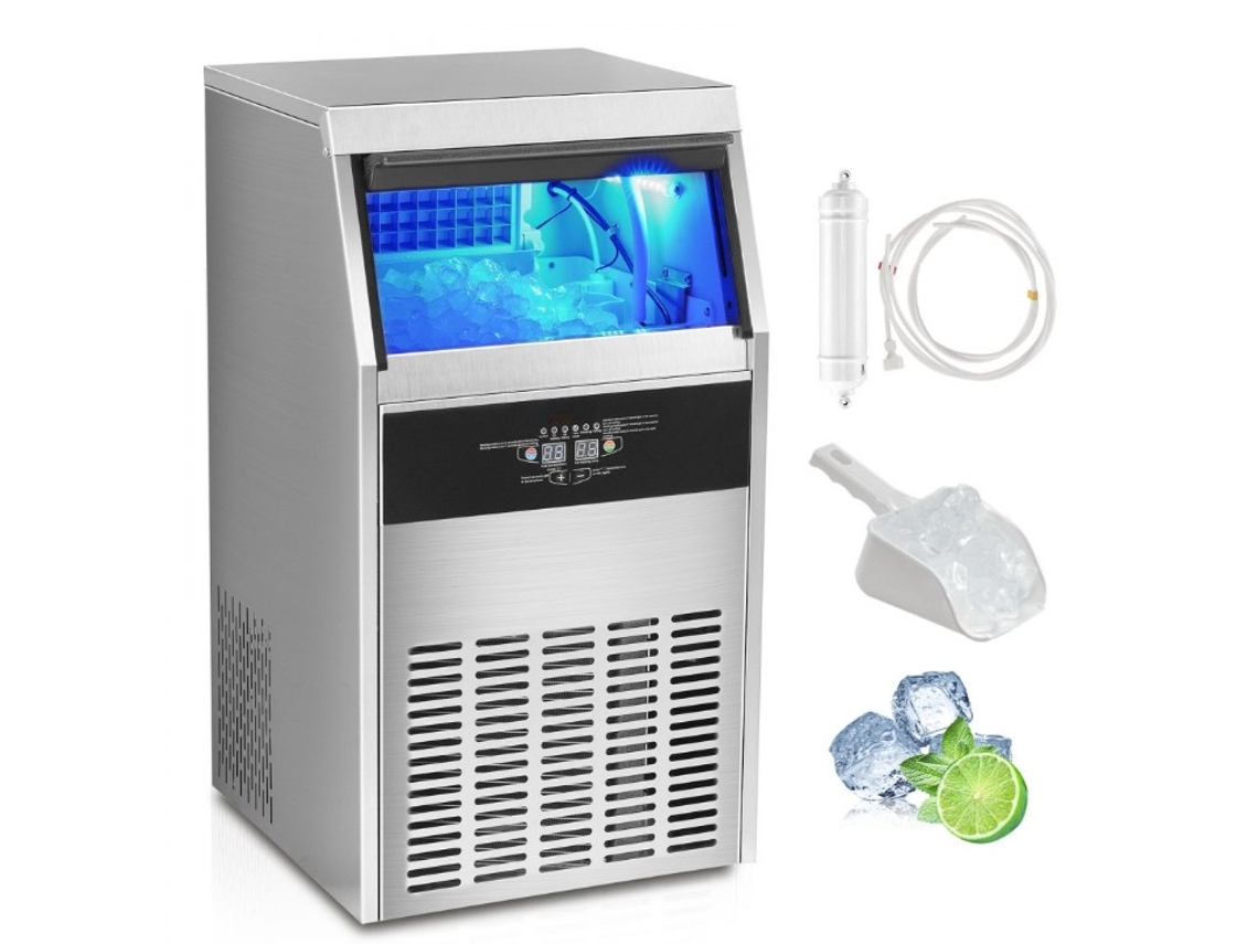 Máquina De Hielo Comercial De Acero Inoxidable 47 Kg/día Con Almacenamiento Y Filtro Tekmaquinas