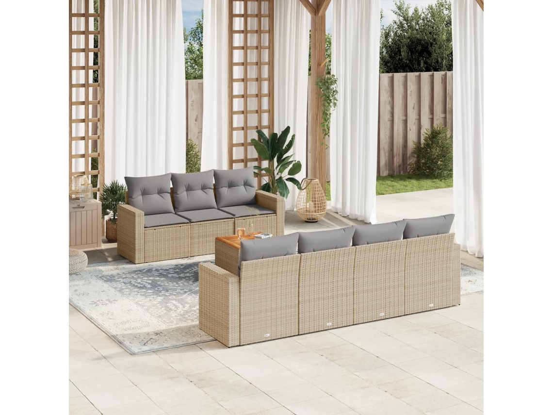 Conjunto de sofá de jardín con cojines, mimbre beige PE Dkd Home Decor