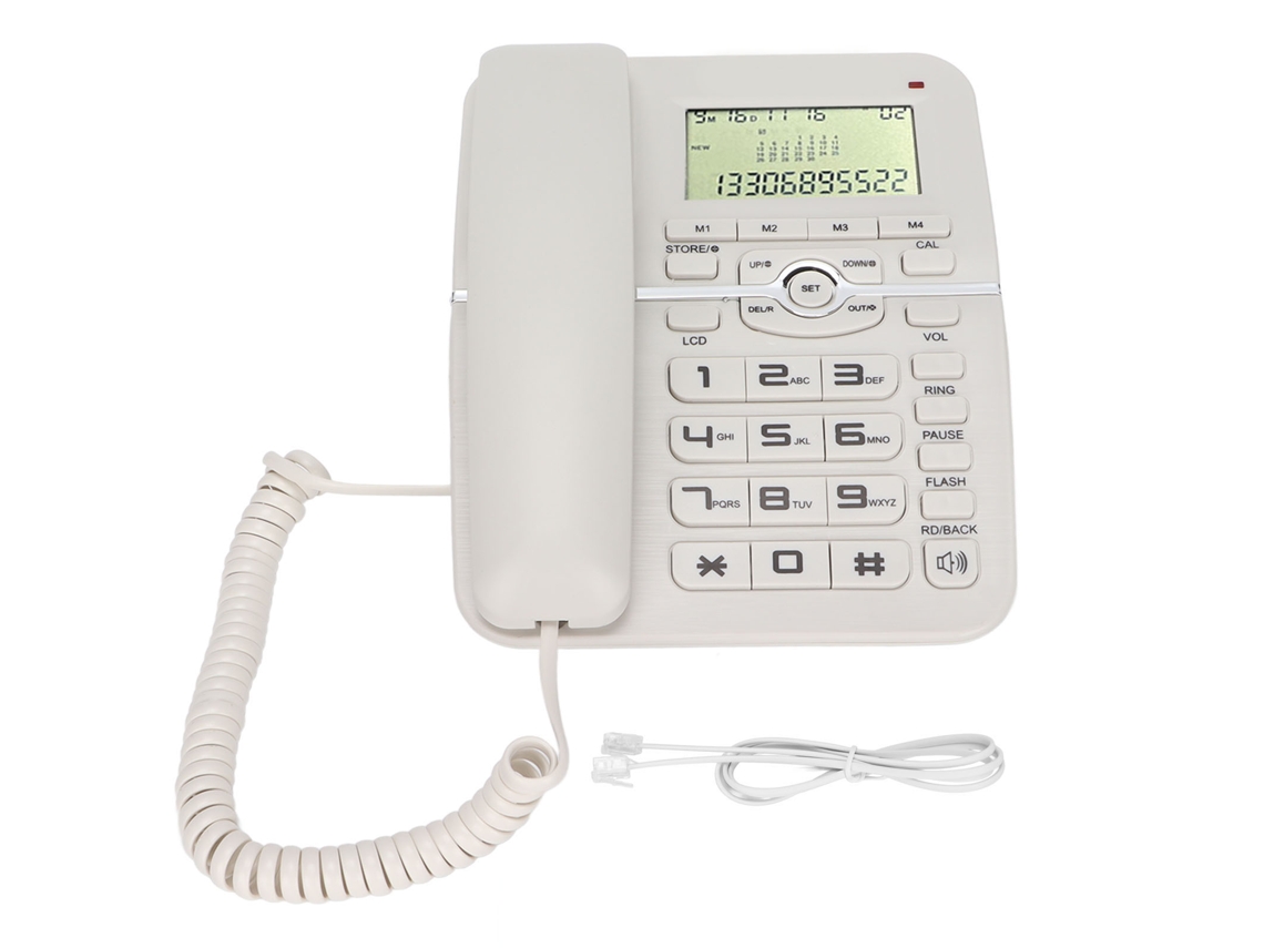 Telefone Mali fixo com fio para mesa KXT2028CID com 4 grupos de discagem rápida, branco
