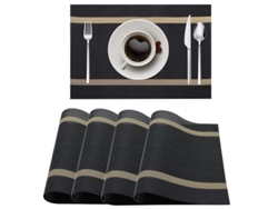 2026-33814-set De 4 Manteles De Mesa Tejidos De Plástico Resistente Al Calor, Antideslizante Y Lavable (negro)