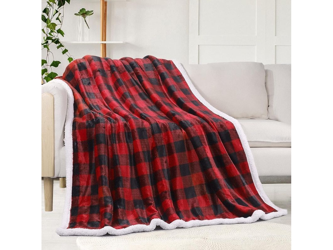 2026-40007-manta Suave Plaid Roja Para Sofá Cama 51x59 Pulgadas Flanela Peluda Cálida De Alta Calidad