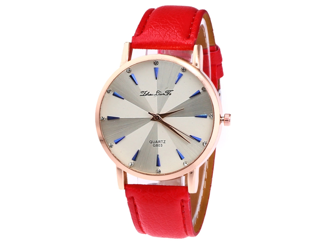 Reloj De Pulsera Unisex Informal Con Correa De Piel Sintética Y Movimiento De Cuarzo Rojo.