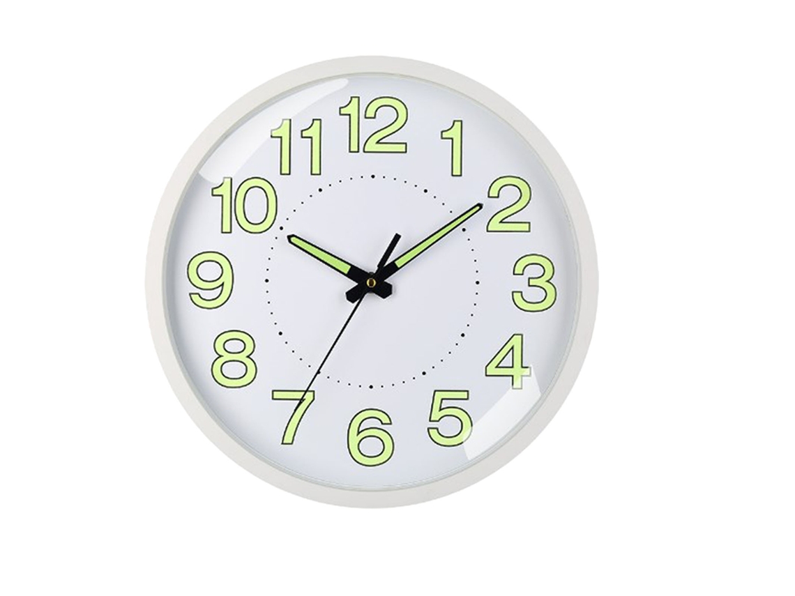 Reloj de pared Baok silencioso y luminoso de cuarzo, 30 cm, marco blanco, para salón y dormitorio.
