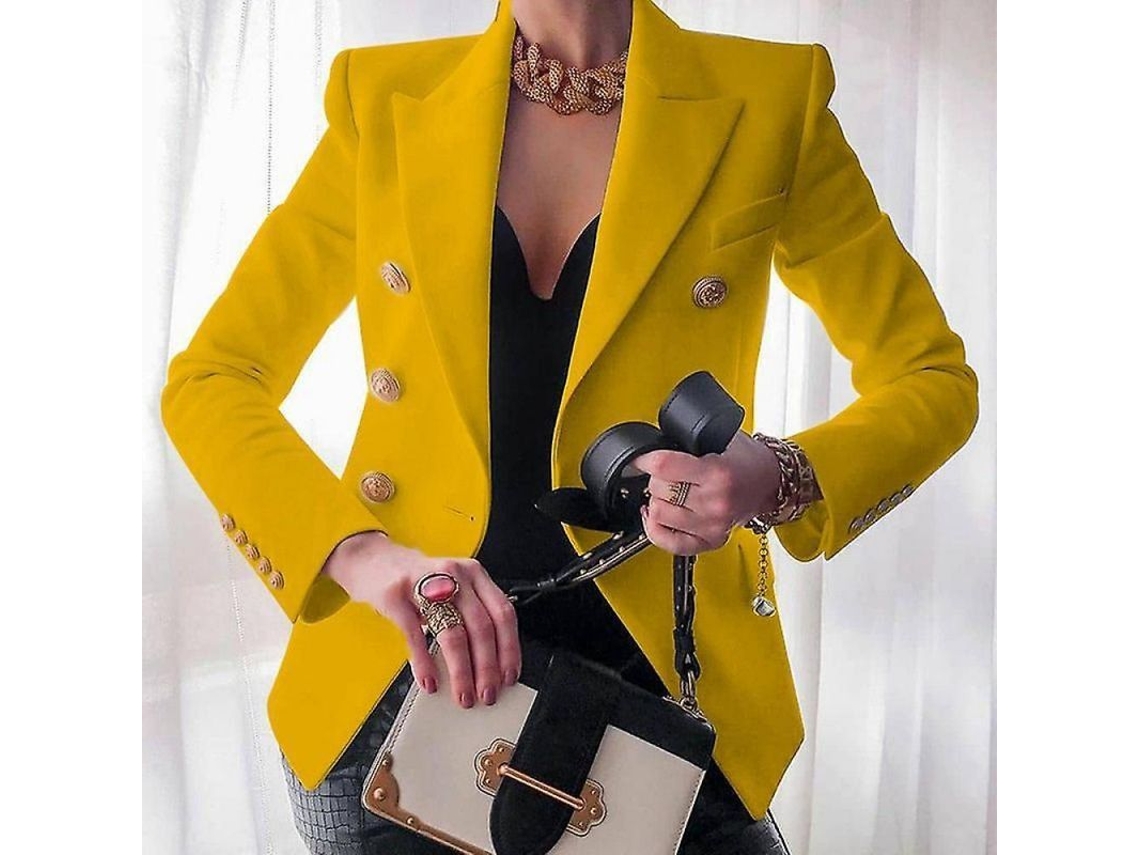 2026-chaqueta Formal Para Mujer Blazer De Oficina Talla S-3xl Poliéster Abrigo De Trabajo Claro S Amarillo