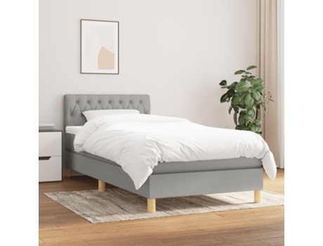 vidaXL Cama con somier y colchón 90x200 cm tela gris claro