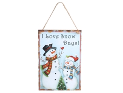 Placa de madera colgante con diseño de nieve para decoración navideña