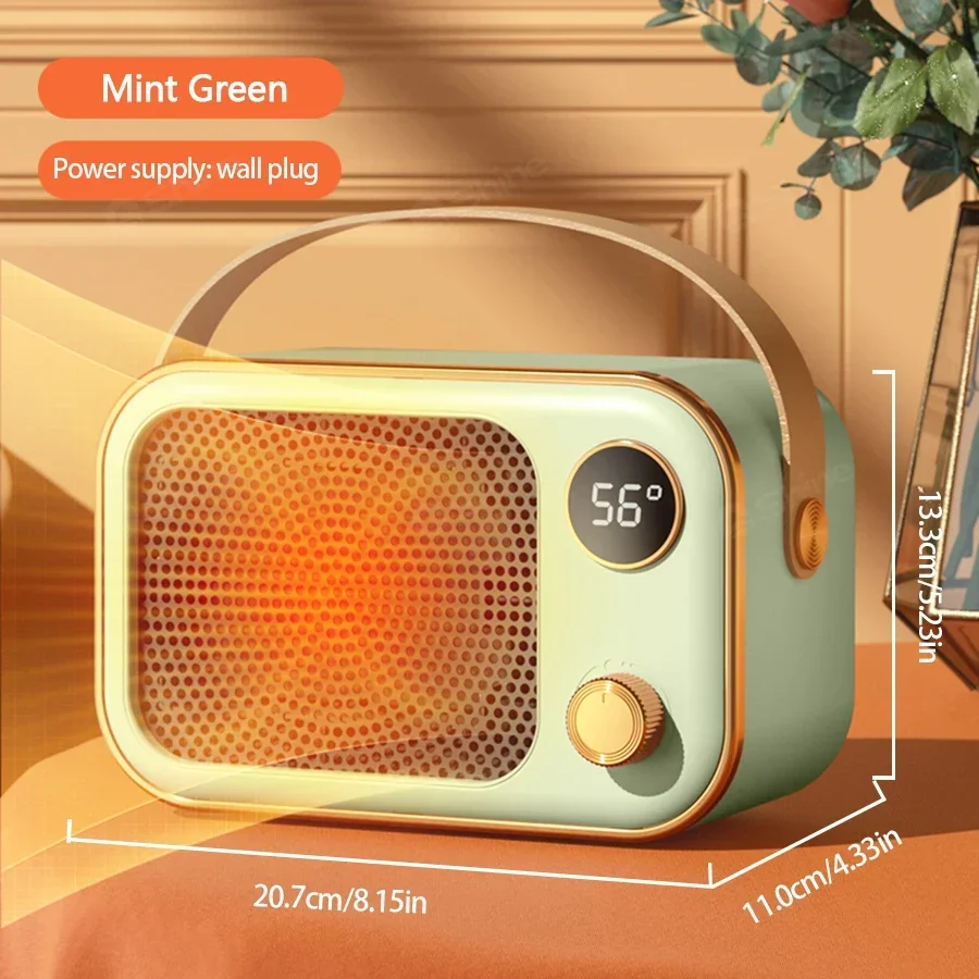 (verde Menta) Calefactor Portátil Para El Hogar De 1200 W Con Pantalla Led Y Calentamiento Rápido Cerámico Ptc.