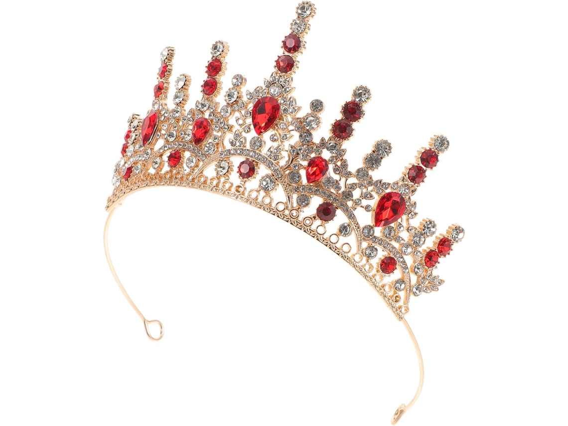 Tiara Princesa Metal Brillantes Diamantes Imitación Rojos Corona Ligera Cómoda Mujer Accesorio Cabello Vestido