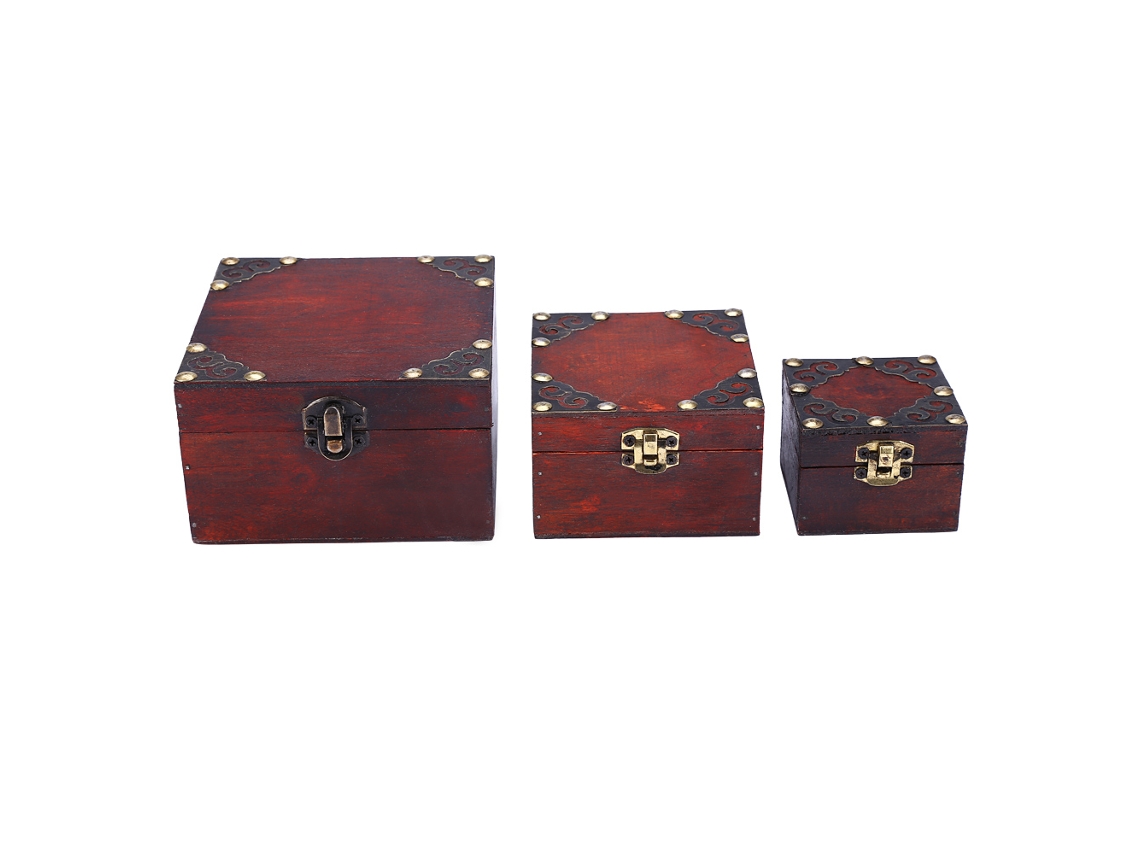Juego de 3 cajas clásicas de madera para guardar joyas