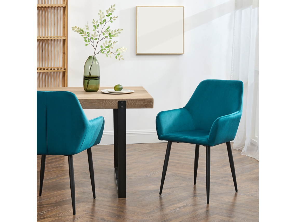 Conjunto de 2 cadeiras de jantar Hollola em veludo e aço 86 x 57 x 56 cm - Turquesa [en.casa]