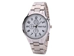 Reloj De Pulsera De Moda Para Hombre Con Brazalete De Acero Y Esfera Redonda Grande, Cuarzo Blanco Plateado.